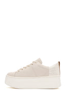 Women's Beige Thick Sole Lace Up Leather Sneaker | Derimod