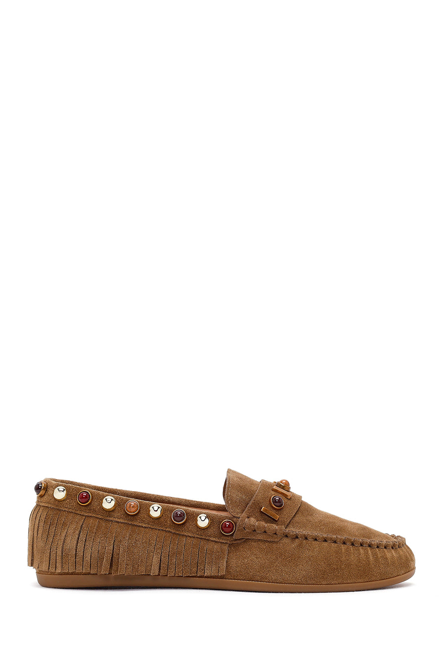 Women's Camel Tassel Suede Leather Loafer 26PFD552210 | Derimod