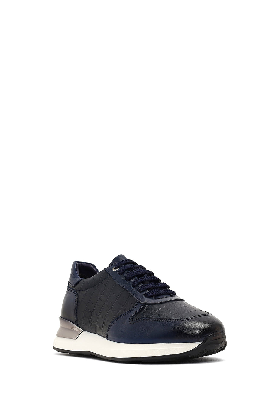 Men's Navy Blue Lace-Up Thick Sole Leather Sneaker