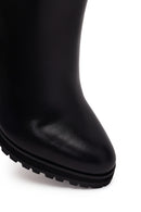 Woman Black Zip Closure High Thick-Heeled Leather Boots | Derimod