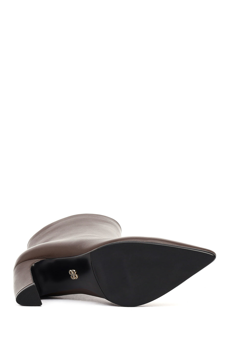 Women's Brown Thick Heeled Leather Boots