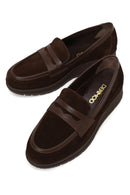 Woman Brown Buckled Wedge Suede Comfort Loafer | Derimod