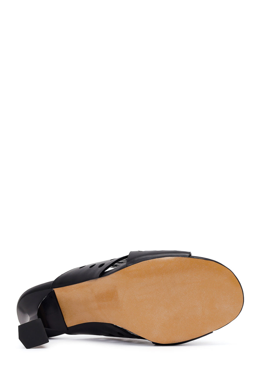 Woman Black Thick-Heeled Leather Slipper