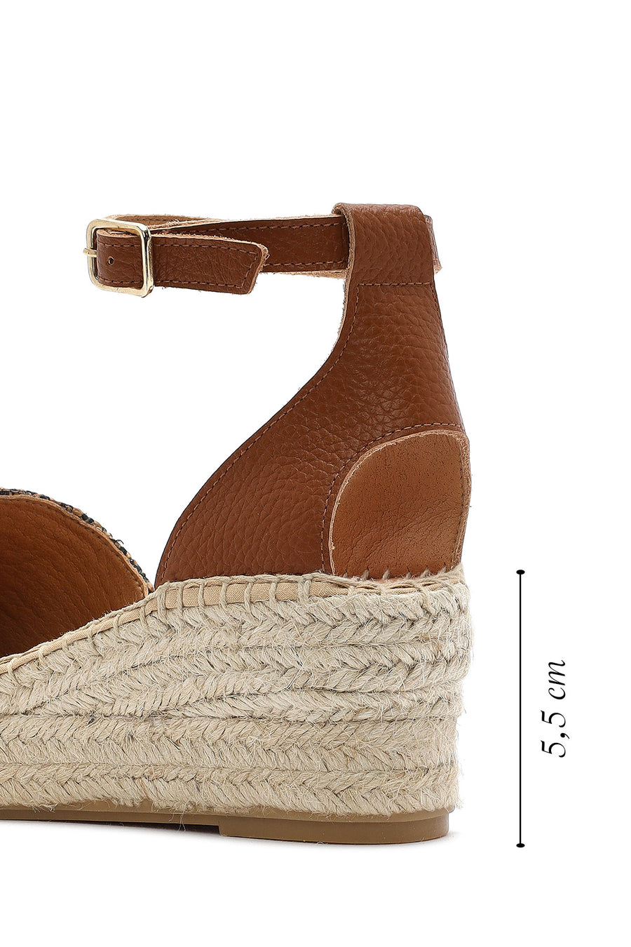 Women's Tan Ankle Buckle Wedge Heeled Straw Leather Espadrille Sandals