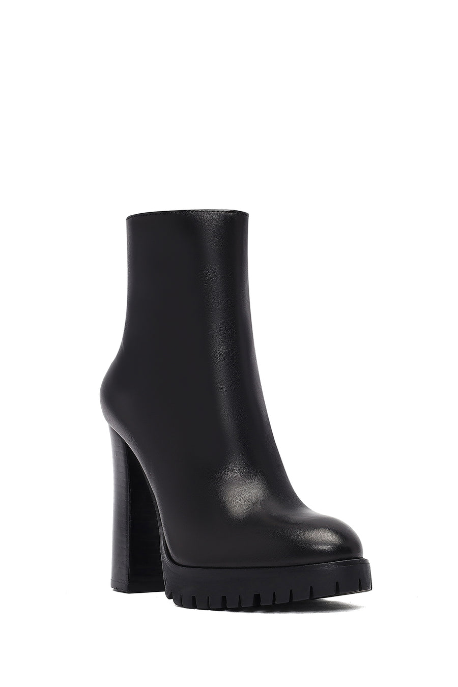 Woman Black Zip Closure High-Heeled Leather Boots