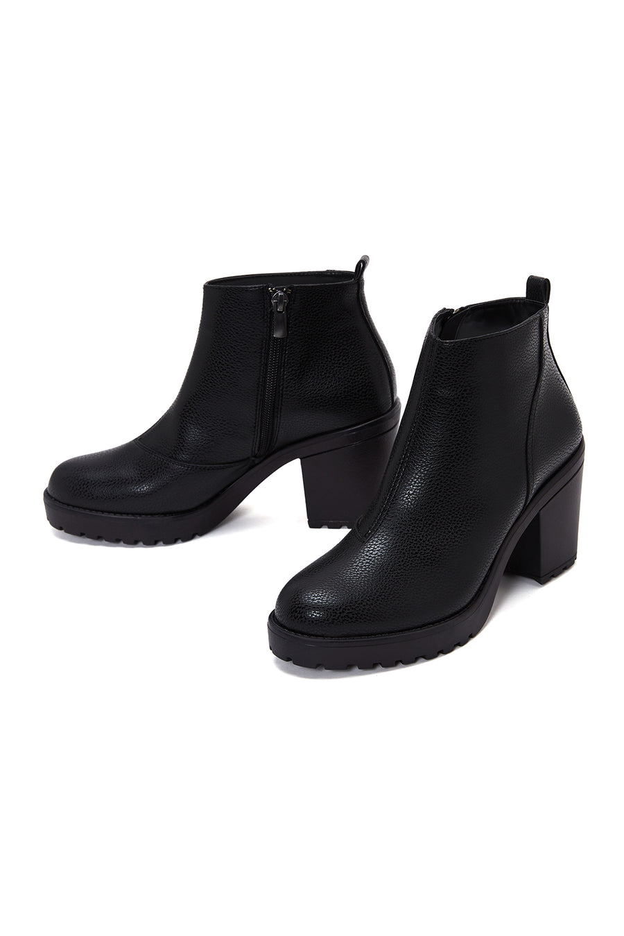 Women's Black Zippered Chunky Heel Boots