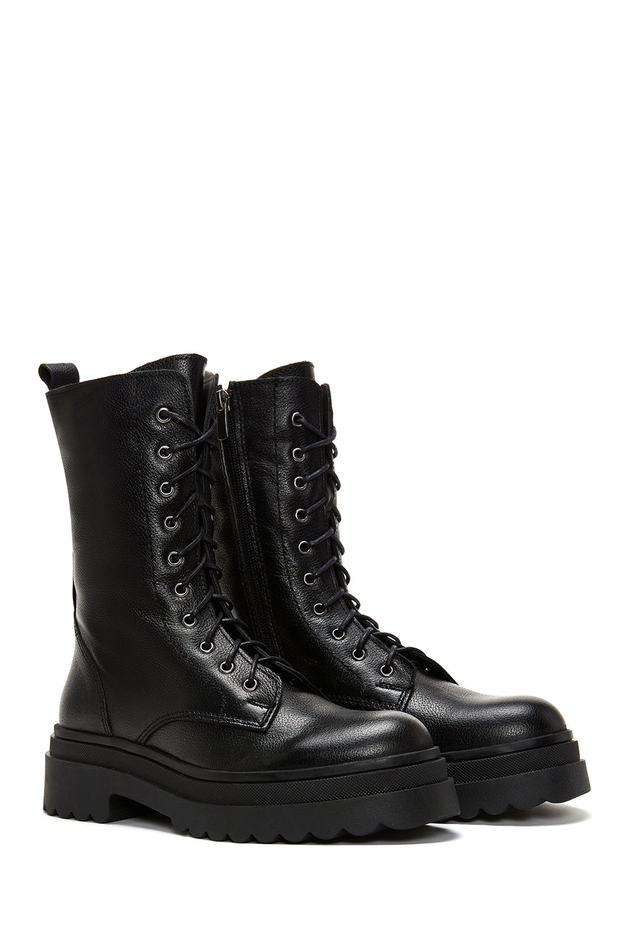 Women's Black Zippered Leather Boots