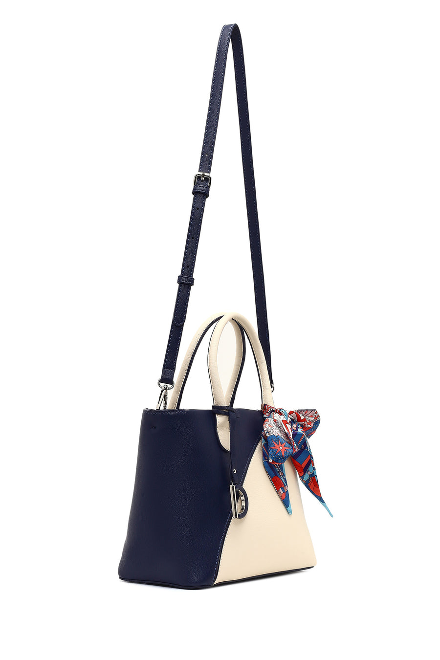 Women's Navy Blue Long Strap Accessorized Shoulder Bag