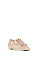 Woman Beige Tasseled Suede Leather Loafer | Derimod