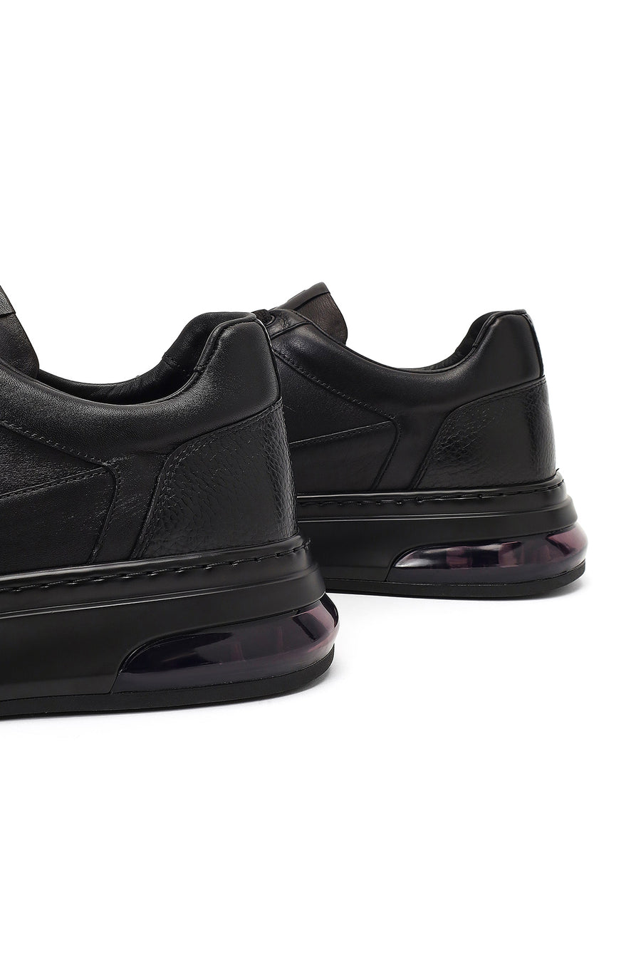 Men's Black Lace-Up Thick-Soled Leather Sneaker