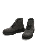 Men's Gray Thick Soled Laced Suede Leather Boots | Derimod