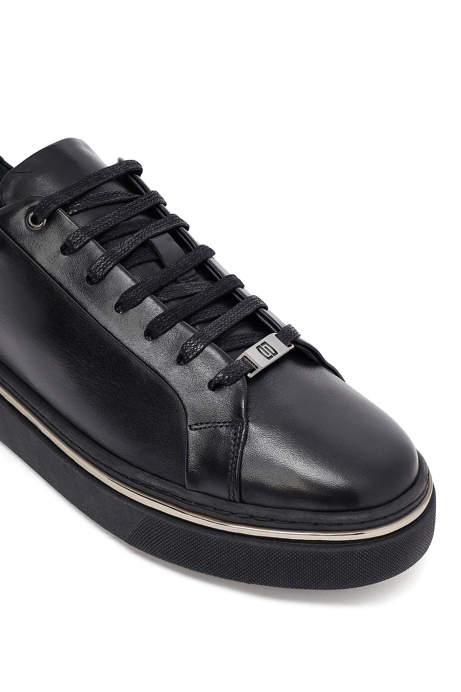 Erkek Siyah Bağcıklı Deri Sneaker