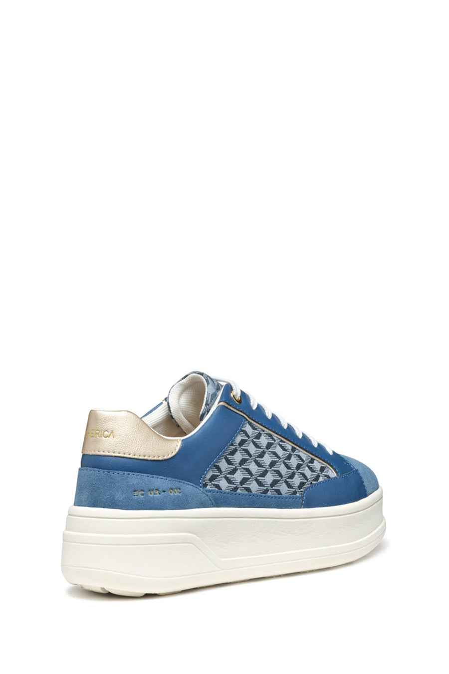 Geox Women Blue D Spherica Ecub - 2 B - Em.Te + Water Laced Patterned Thick Soled Leather Sneaker
