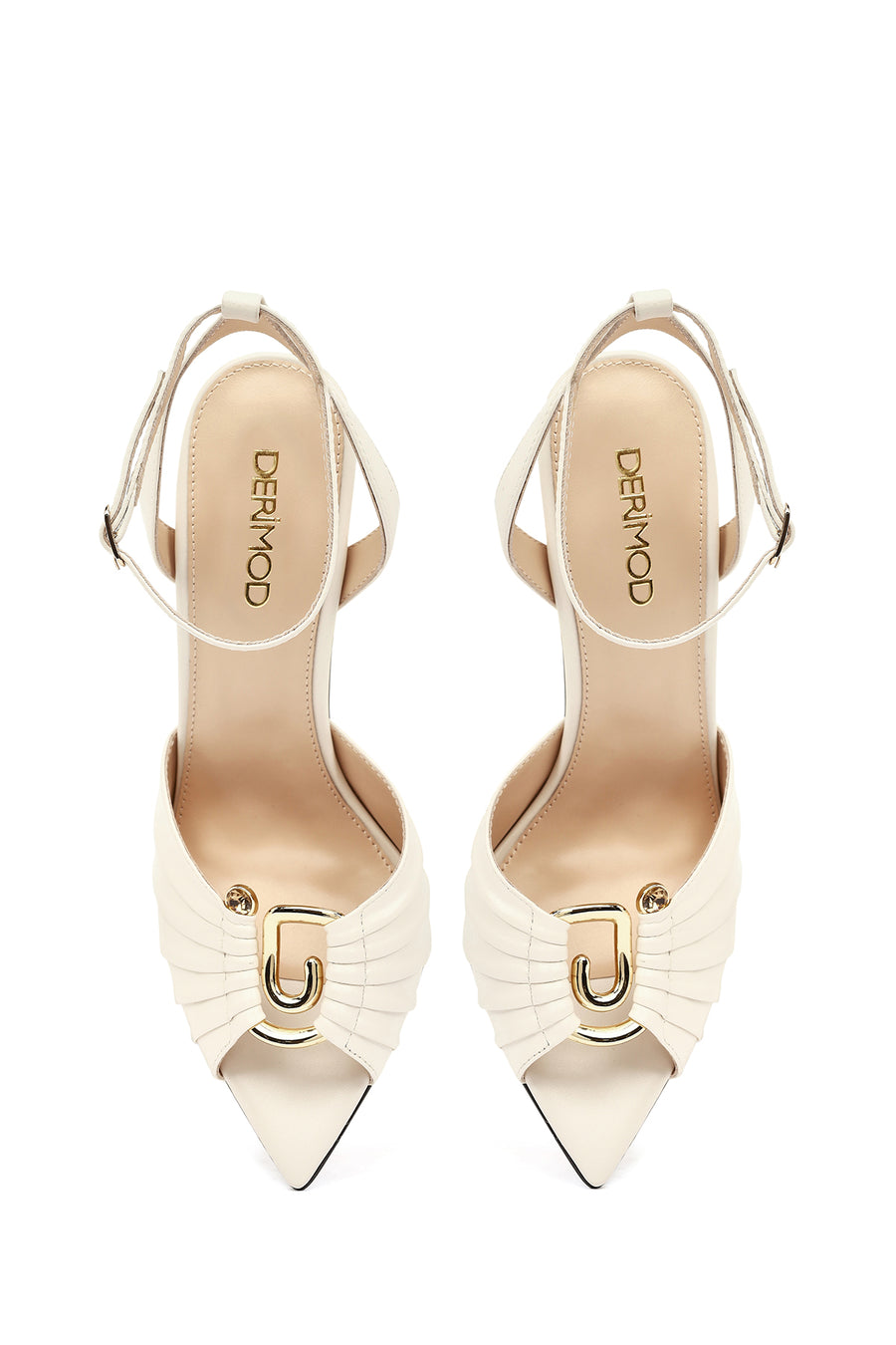 Women's White Ankle Buckle Thin Heel Leather Sandals