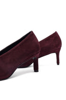 Women Burgundy Short Thin Heeled Suede Leather Stiletto | Derimod