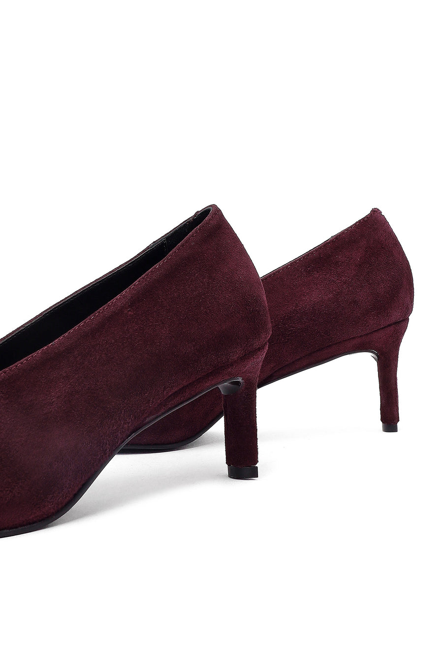 Women Burgundy Short Thin Heeled Suede Leather Stiletto