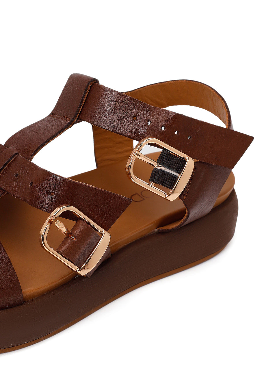 Woman Brown Buckled Thick-Soled Leather Sandal