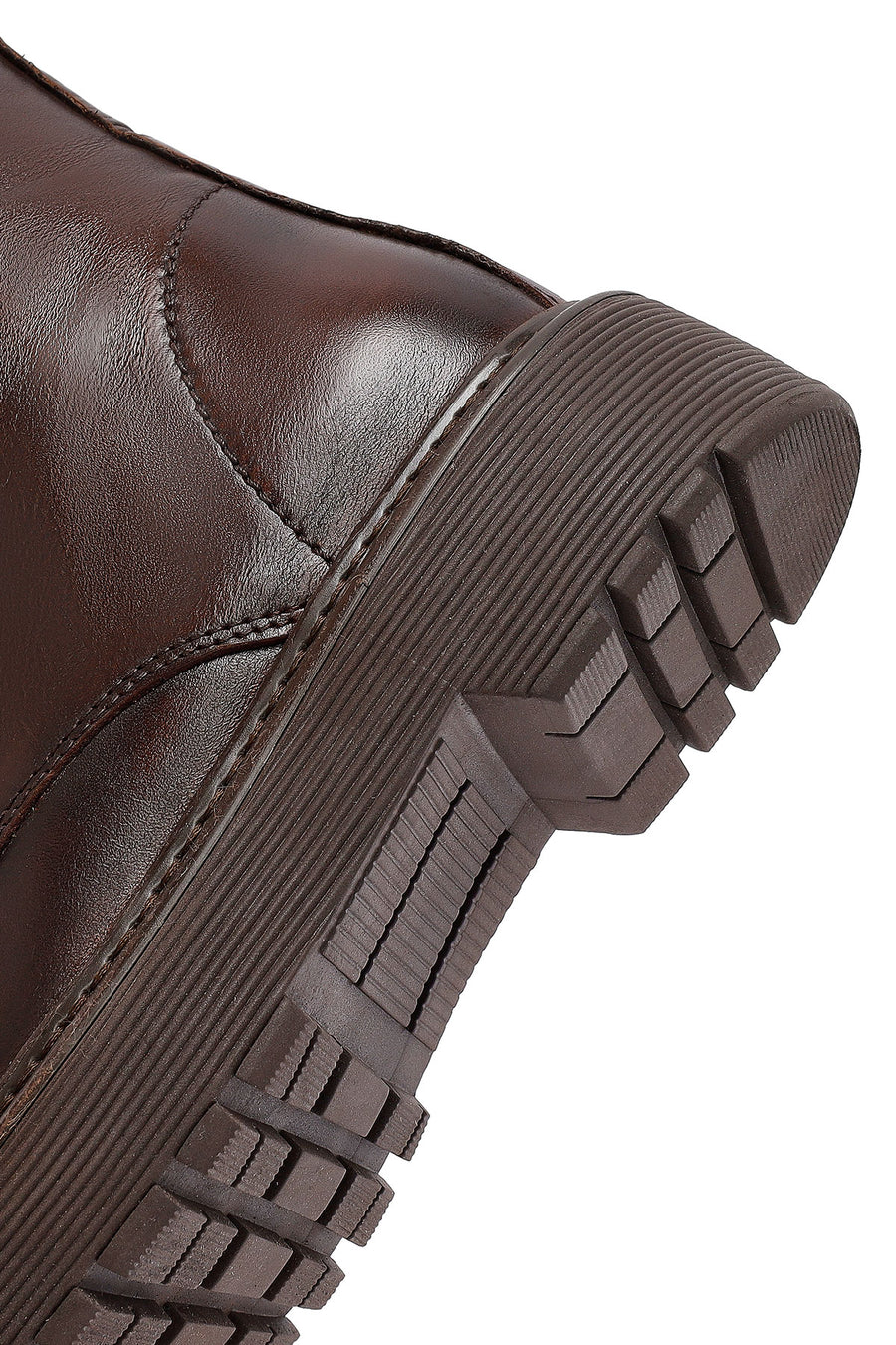 Women's Brown Lace-Up Zipper Thick-Soled Leather Combat Boots