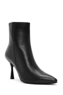 Women's Black Zippered Thin Heeled Leather Boots | Derimod