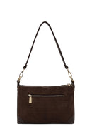 Woman Brown Printed Long-Strap Suede Shoulder Bag | Derimod
