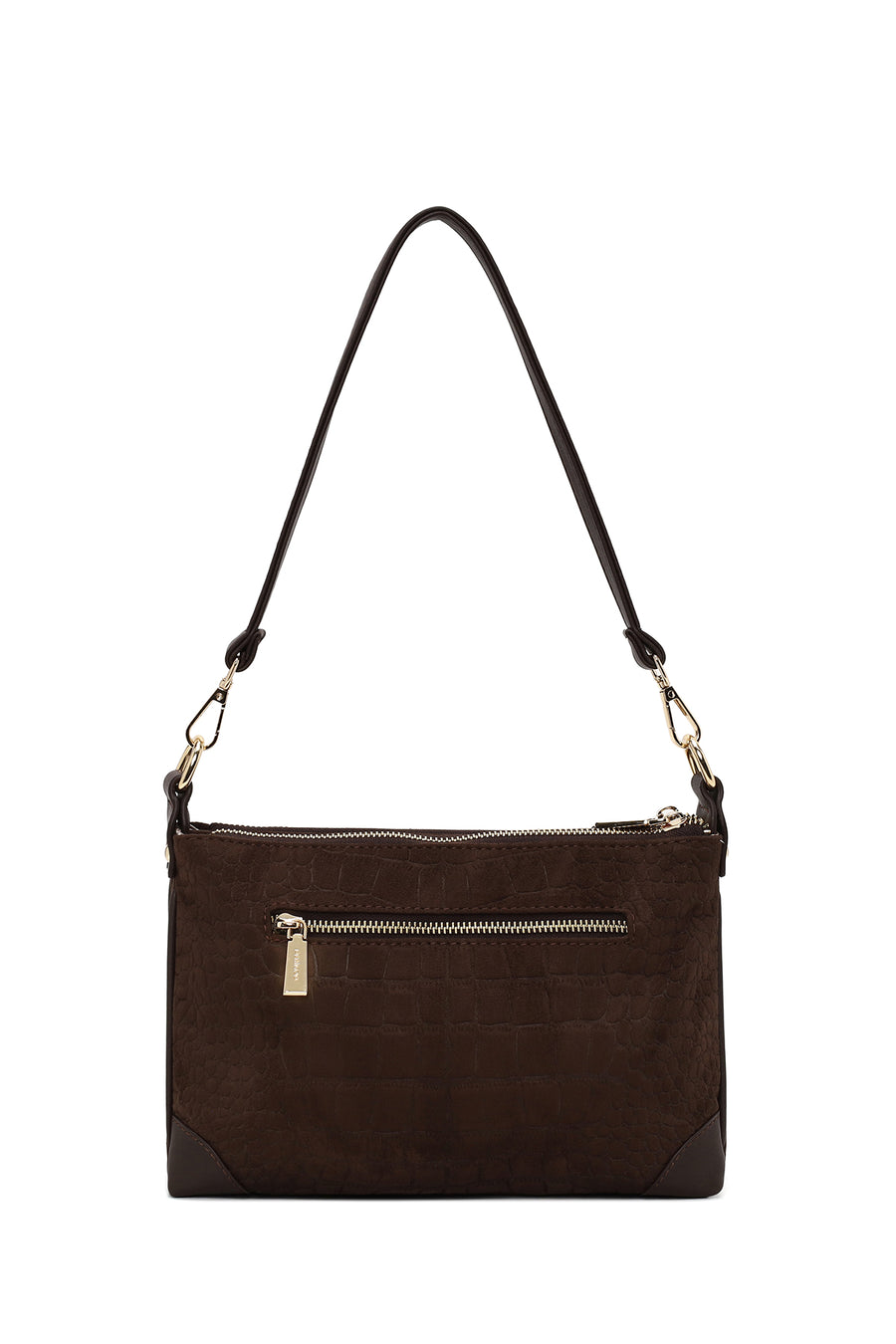 Woman Brown Printed Long-Strap Suede Shoulder Bag