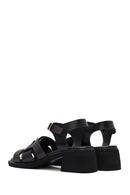 Women's Black Ankle Buckle Low Heeled Leather Sandals | Derimod