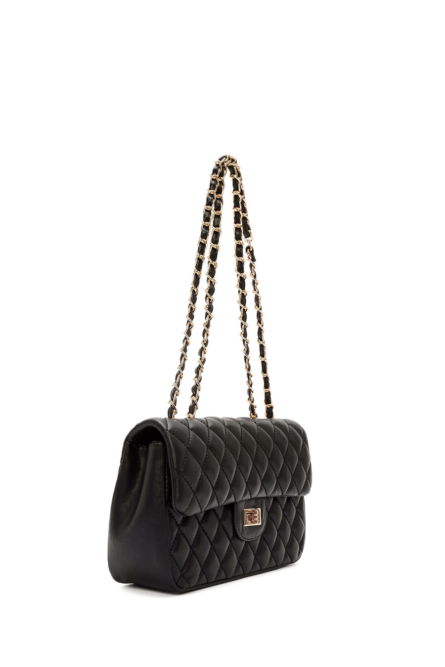 Women Black Long Strap Quilted Shoulder Bag