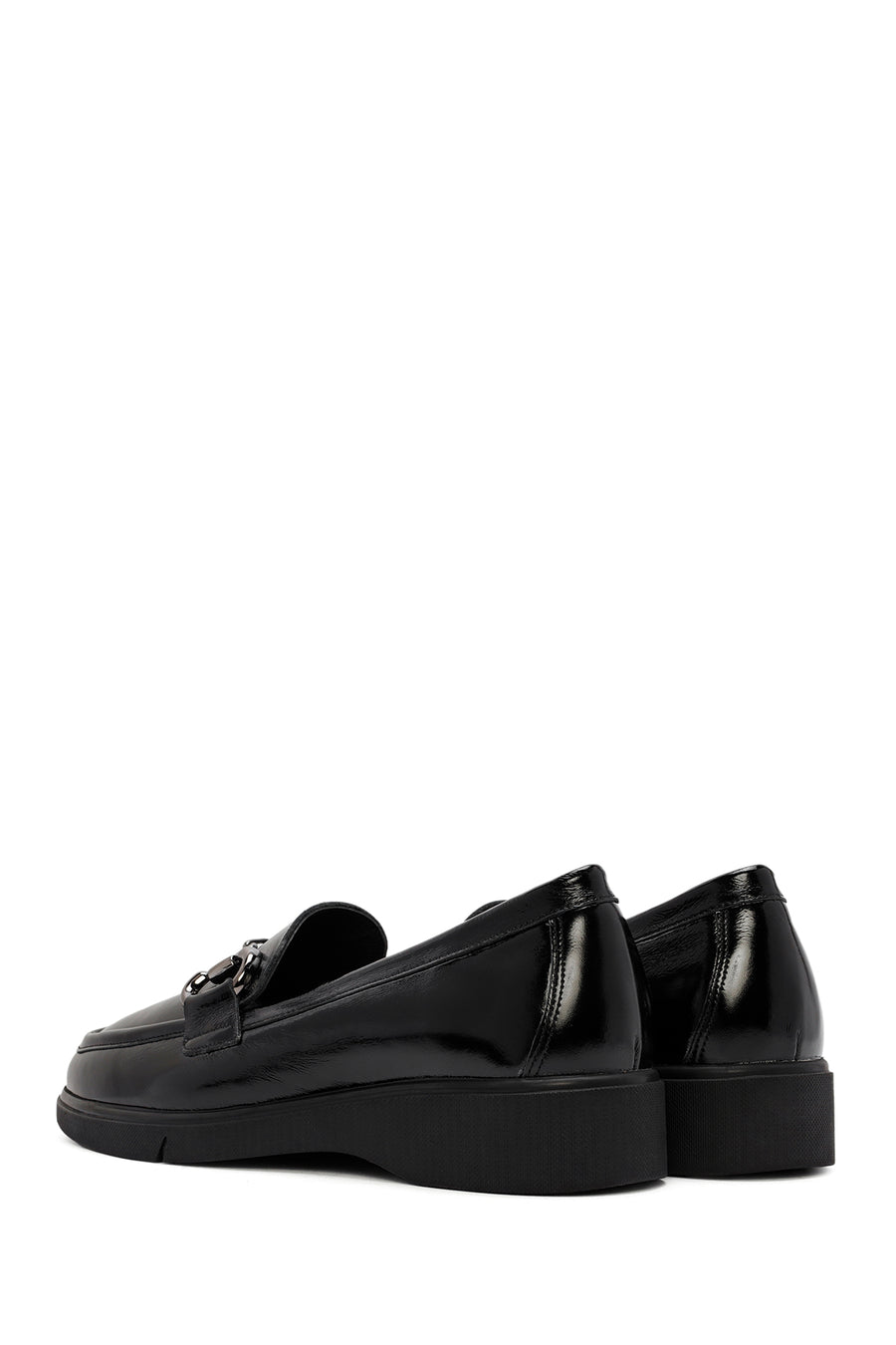 Kadın Siyah Tokalı Rugan Deri Comfort Loafer