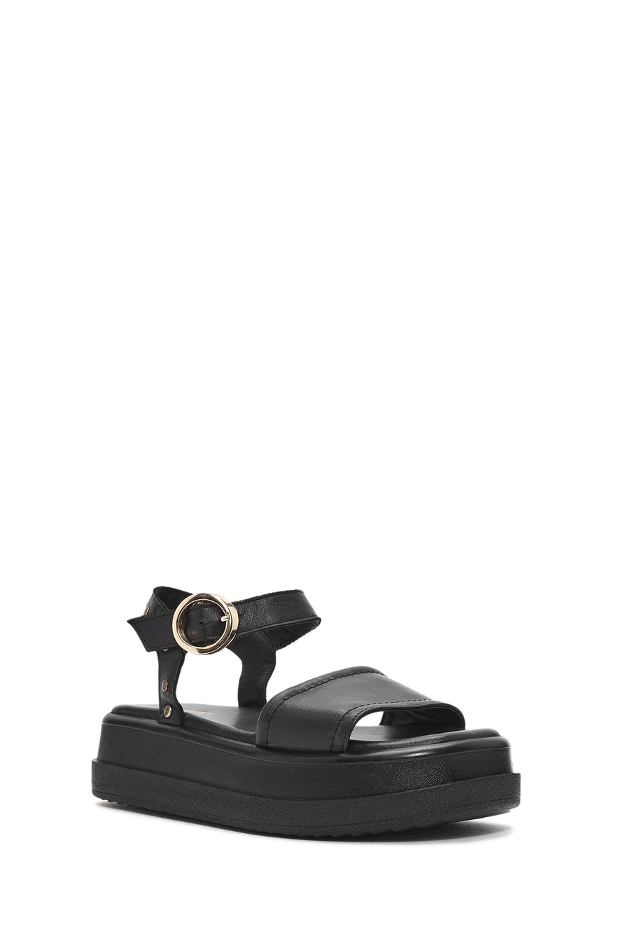 Women's Black Ankle Buckle Thick Soled Leather Sandals
