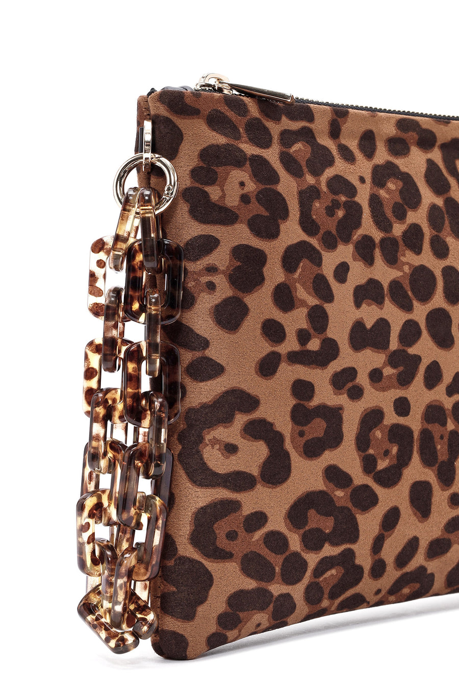 Women's Leopard Long Strap Suede Clutch Bag