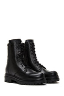 Women's Black Lace-Up Zippered Leather Combat Boots | Derimod