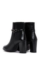 Women's Black Buckle Thick Heeled Classic Boots | Derimod