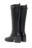 Woman Black Zip Closure Chunky Heeled Leather Boots | Derimod
