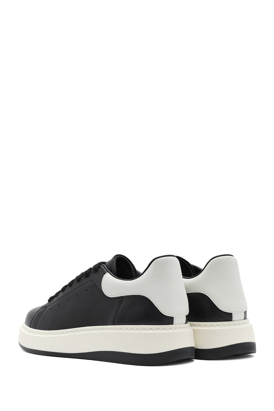 Erkek Siyah Bağcıklı Deri Sneaker