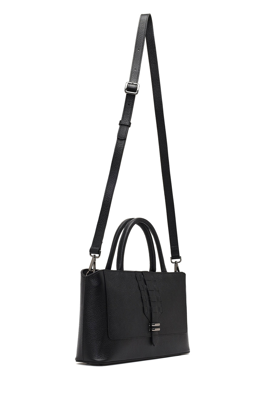 Women's Black Long Strap Leather Shoulder Bag