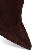 Woman Brown Zip Closure High Thin Heeled Suede Boots | Derimod