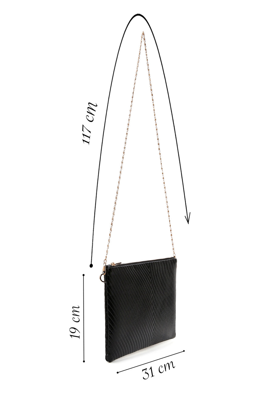 Women's Black Long Chain Strap Metallic Clutch Bag