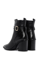 Women's Black Leather Heeled Buckle Boots | Derimod