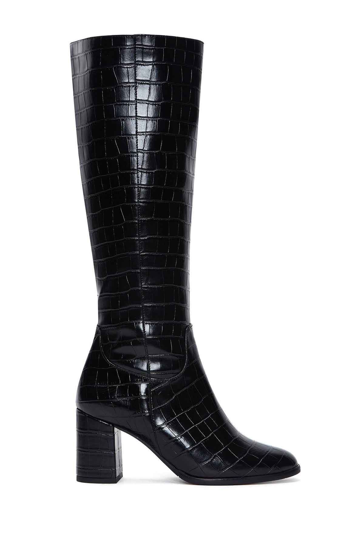 Women's Black Crocodile Patterned Heeled Boots 23WFE2531E3 | Derimod