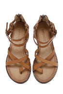 Women's Tan Flip-Flop Leather Bodrum Sandals | Derimod