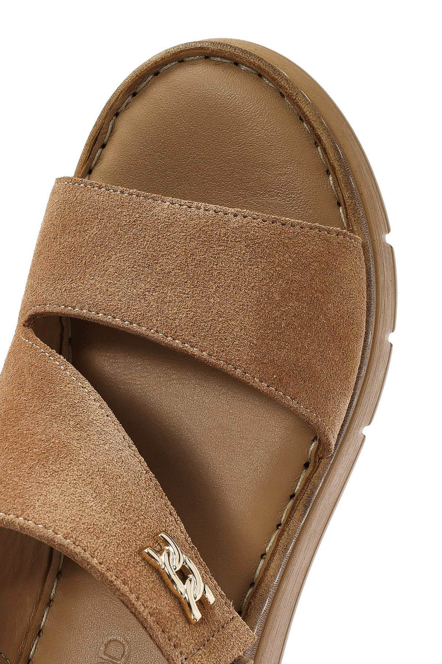 Women's Tan Suede Leather Wedge Heeled Ankle Buckle Comfort Sandals
