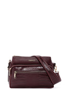 Women's Claret Red Long Strap Crocodile Crossbody Bag | Derimod