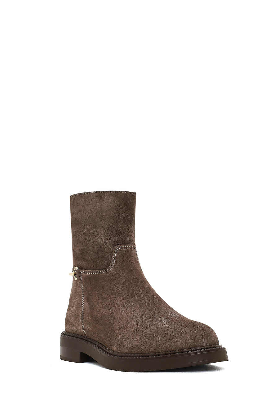 Woman Mink Zip Closure Buckled Suede Boots