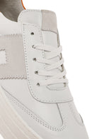 Women's White Lace-up Thick-Sole Leather Sneaker | Derimod