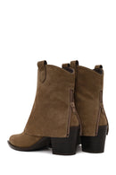 Woman Mink Thick-Heeled Suede Boots | Derimod