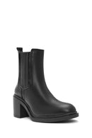 Women's Black Thick Heeled Leather Chelsea Boots | Derimod