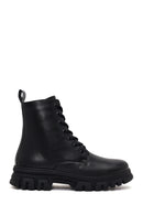 Woman Black Lace-up Zip Closure Thick-soled Combat Boots | Derimod