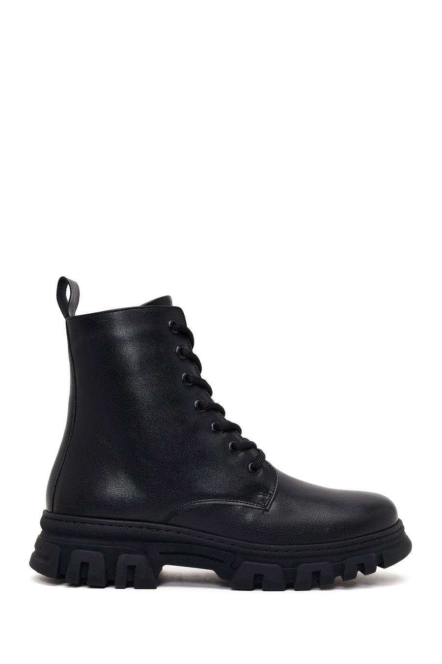 Woman Black Lace-up Zip Closure Thick-soled Combat Boots WF230001SV | Derimod