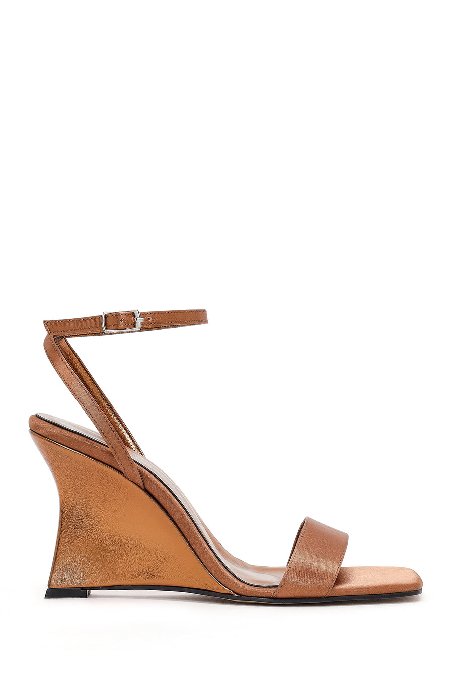 Women's Bronze Ankle Buckle High Platform Satin Sandals 26SFE39096F | Derimod
