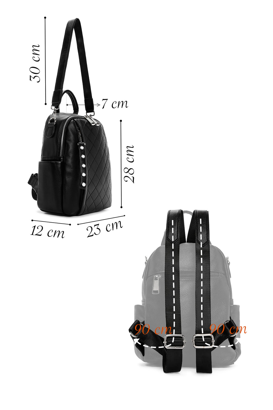 Women's Black Strap Quilted Backpack